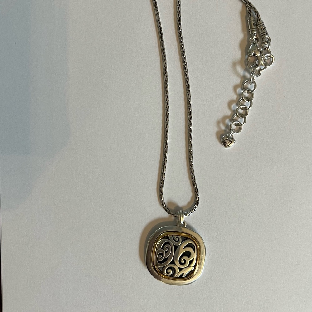 Brighton Silver/Gold Two Tone Spin Master Swirl Pendant Necklace. Retired 18”